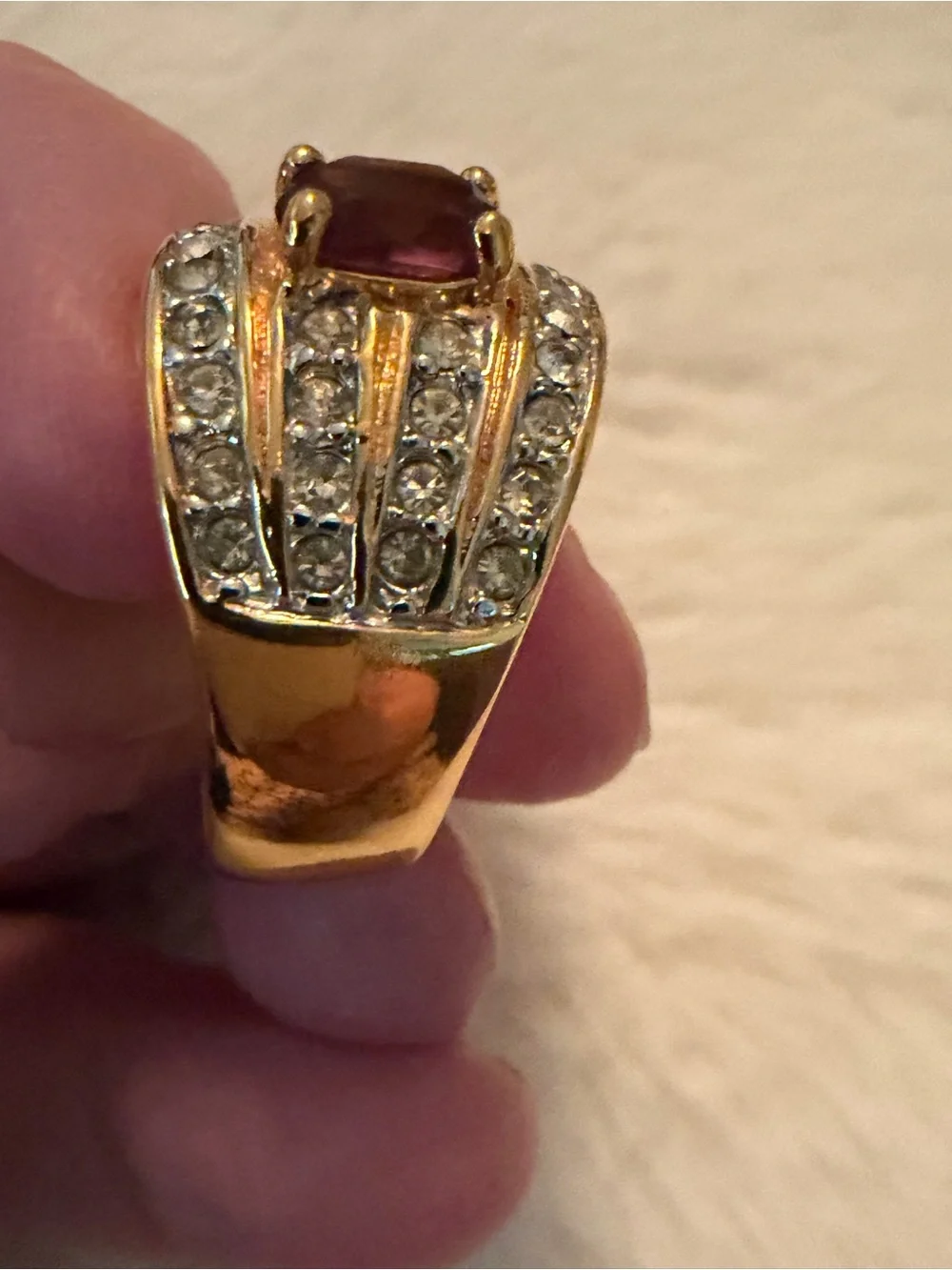 Joan Rivers Gold-Tone Ring with Purple Center and Clear Accents